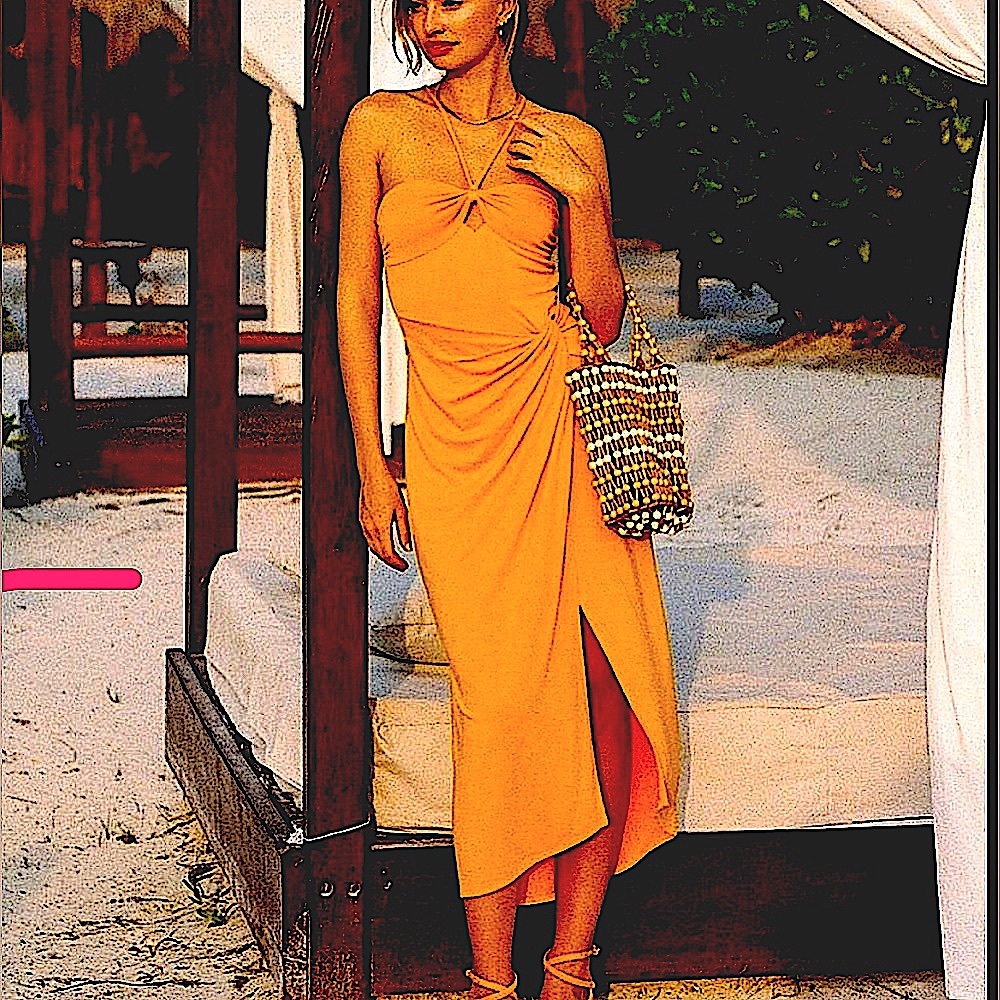 Lspace Aya Halter Dress Tamarind Orange Adj Straps Faux Wrap Waist W/ Slit XS